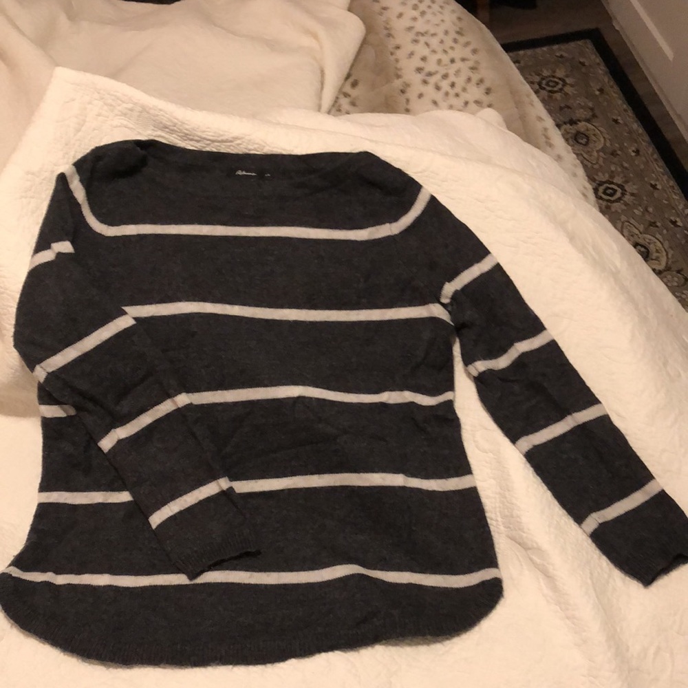 Reitmans sweater size Large. Charcoal grey with white stripes.